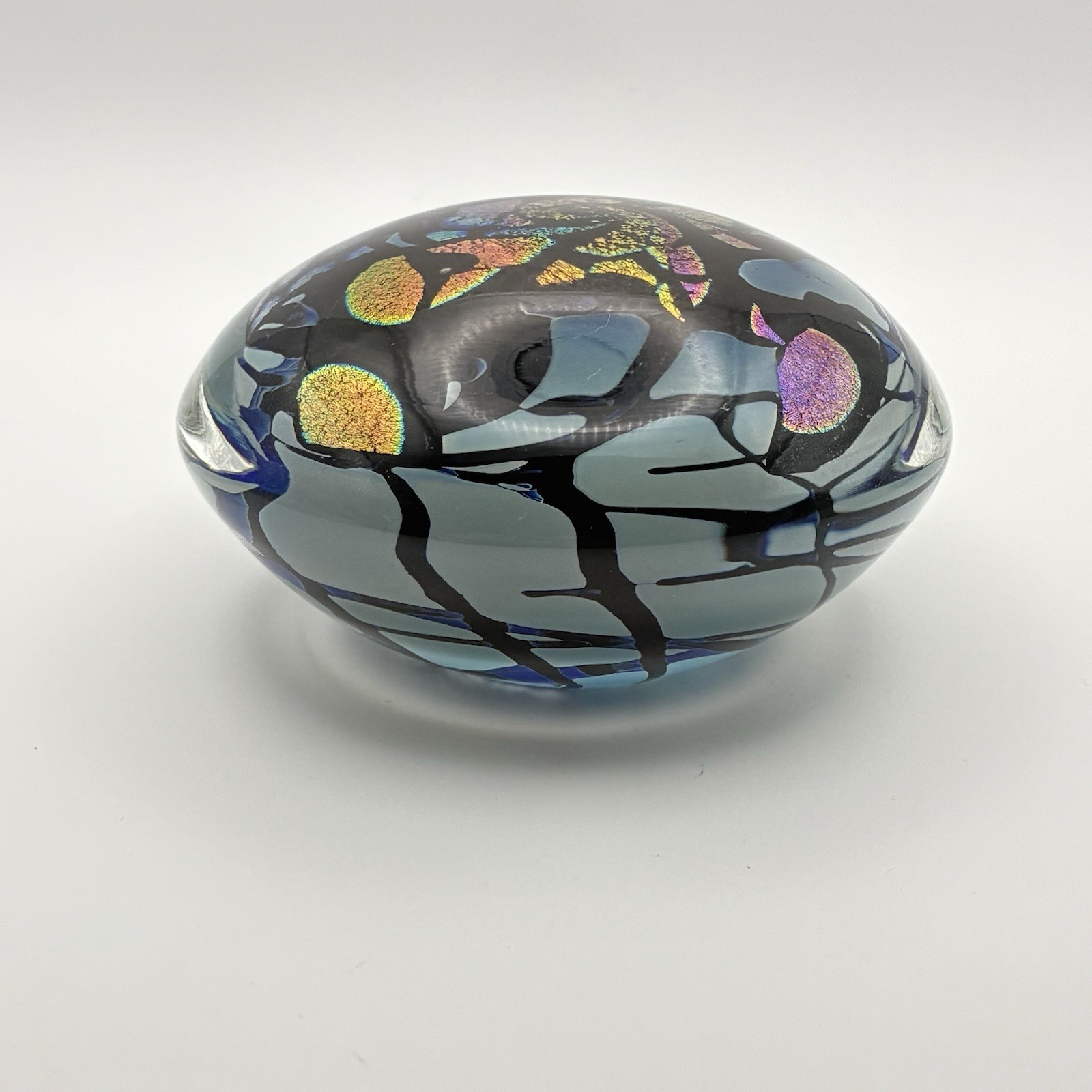 Hand Blown John McDonald Foil Dichroic Paperweight Multicolored Signed Mint