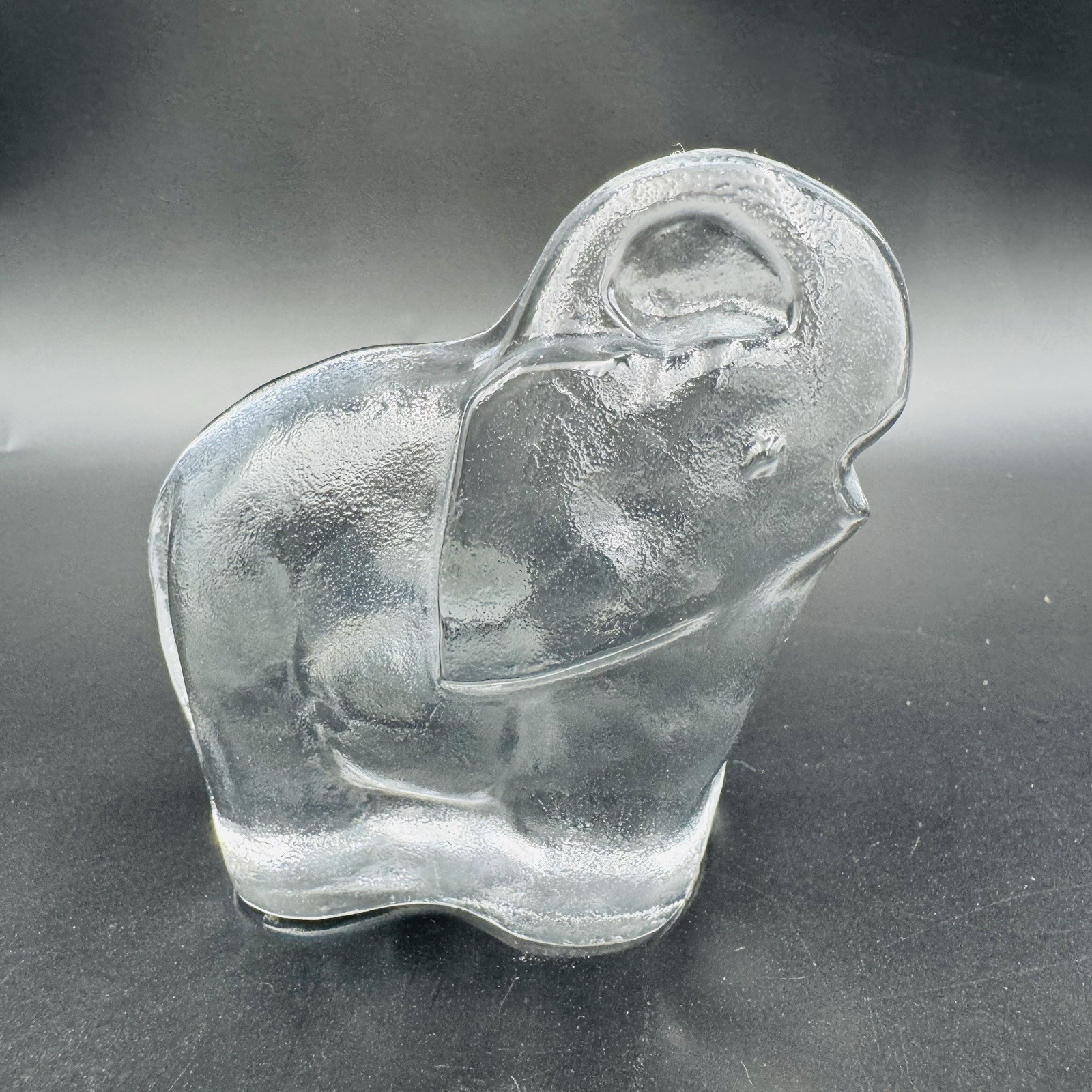 Blenko Elephant Trunk Up Clear Art Glass Paperweight Figurine USA Art Luck Decor
