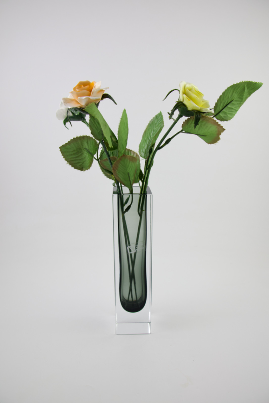 Vintage V. Nason & C. Murano Italy Smoked Gray & Clear Glass Vase With Label