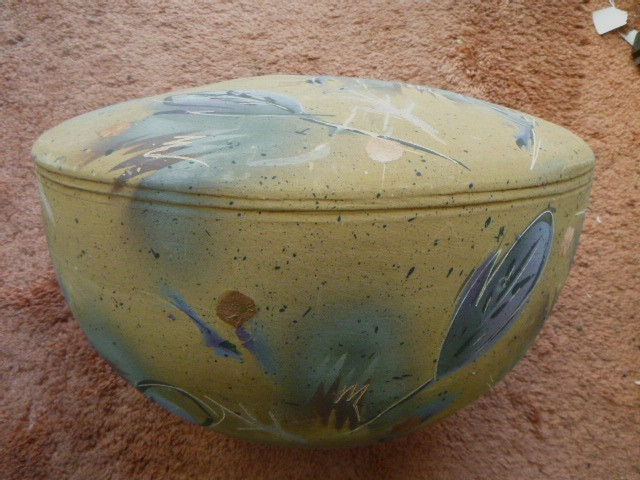 Large Mid Century Modern Studio signed Laura Ross Art Pottery Rotund Round Vase