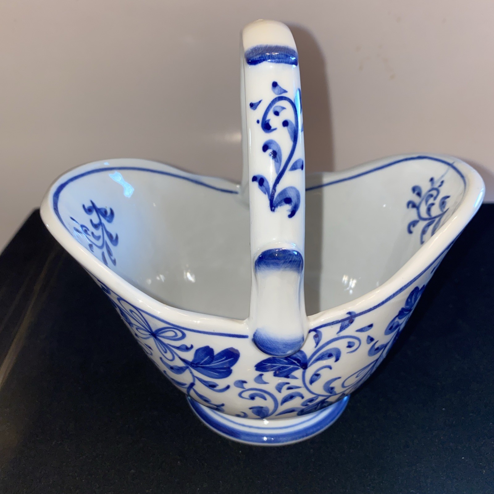 Andrea by Sadek Blue Mum Handled Handpainted Porcelain Basket