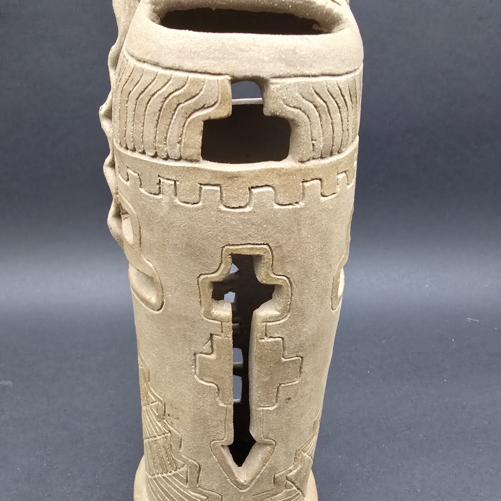 Clay Pottery Kachina Sculpture Candle Luminary Signed 12.5″ Native Folk Art