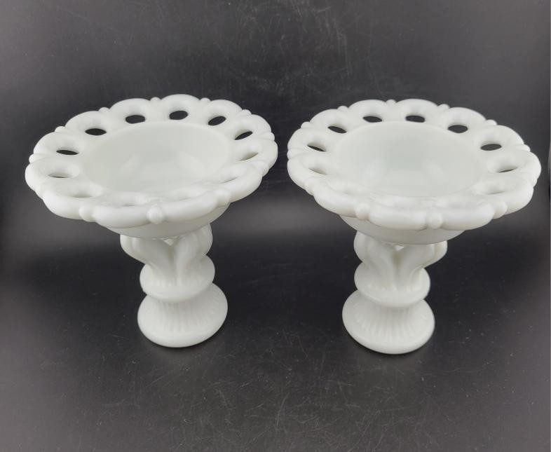 Vintage Westmoreland Milk Glass Doric Lace Candle Stick Holders White-Pair