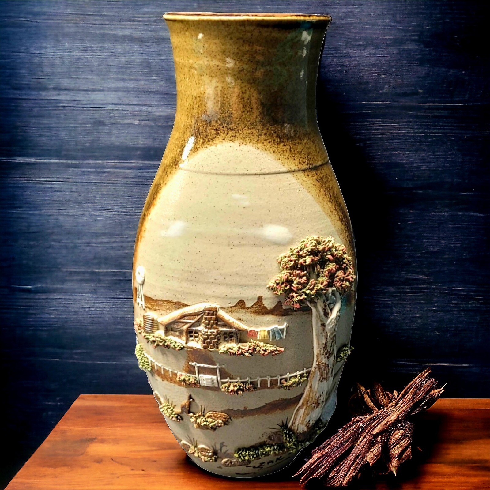 Australia Pottery Vase Australian Farm Scene With Kangaroo by ZAKS