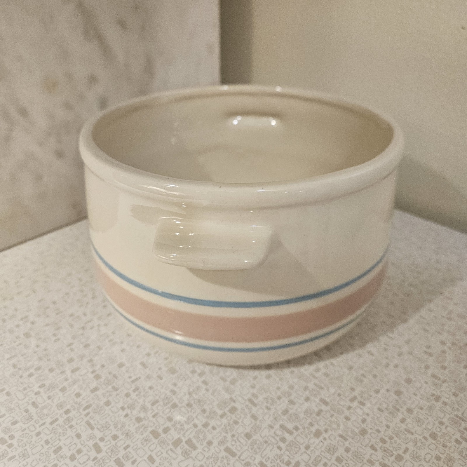 Vintage McCoy Bean Pot No Lid 120 Pink White Blue Stripe Band