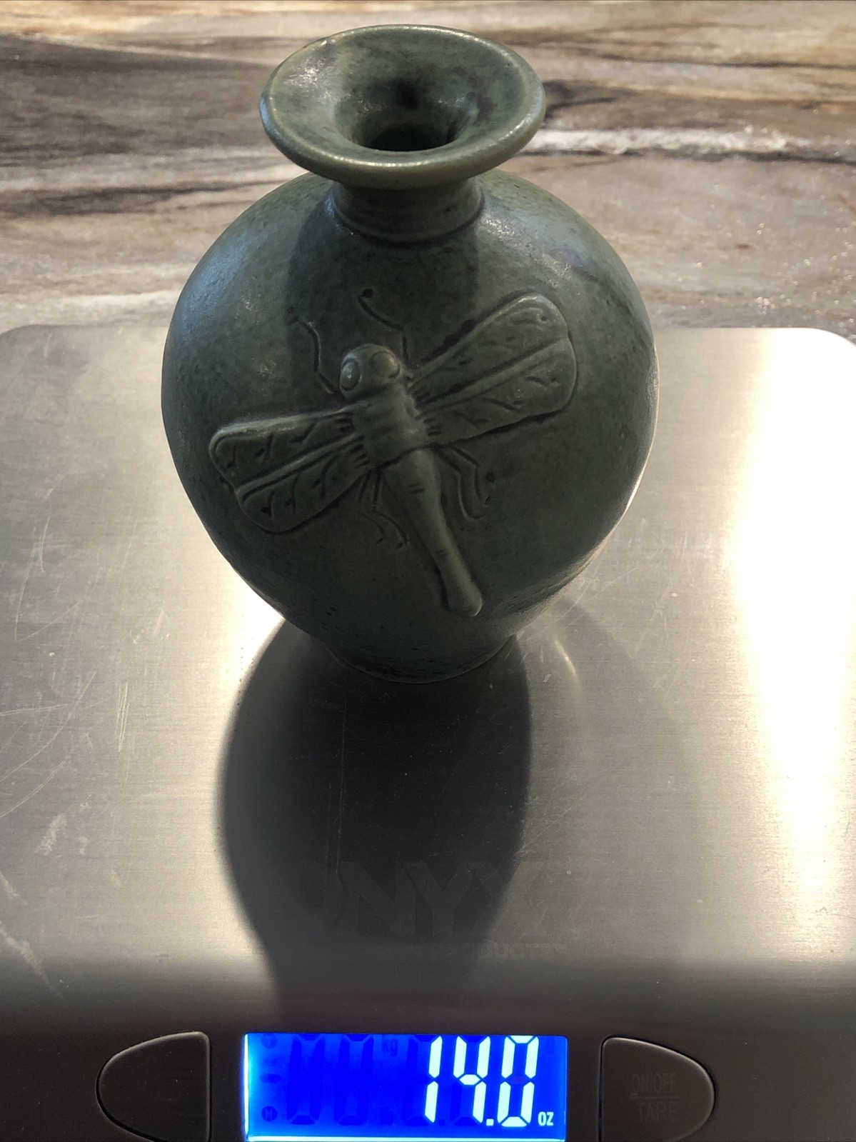 Indonesian Art Pottery Green Dragonfly Vase No Cracks No Chips No Issues