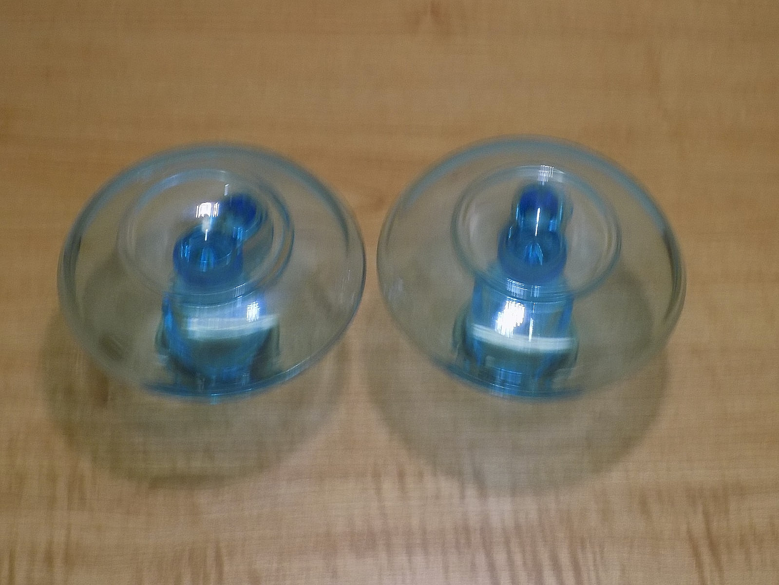 Pair Tiffin U.S. Glass #319 Light Blue Glass Finger Loop Chamber Candle Holders