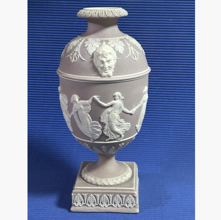 Wedgwood Lilac Jasperware Dancing Hours Urn Satyr Heads Antique 1890s