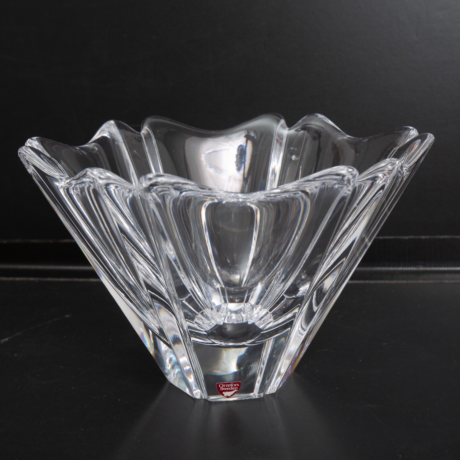 Orrefors Crystal Bowl Lars Hellsten Orion Heavy Sticker Signed