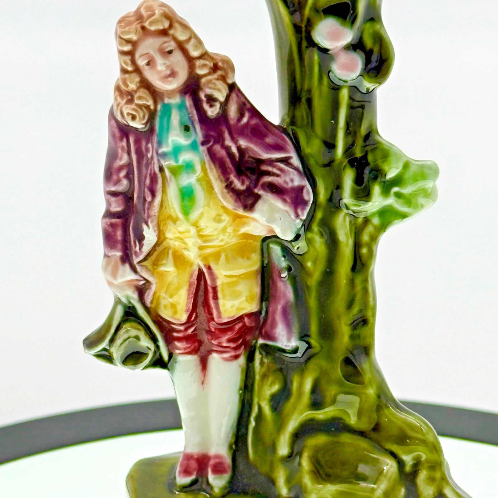 Antique French Majolica Bud Vase Figural Pottery Spill Vase Read
