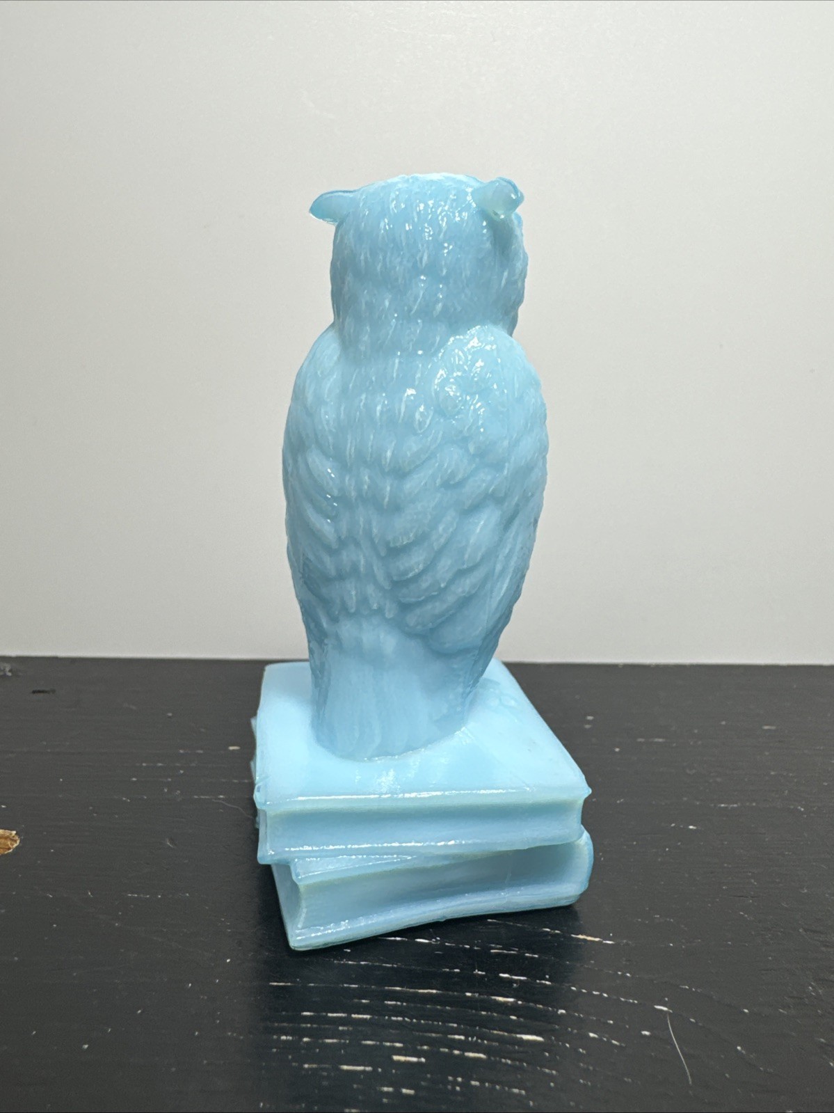 Vintage Westmoreland Glass WISE OWL ON STACK OF BOOKS Light Blue 3.5”