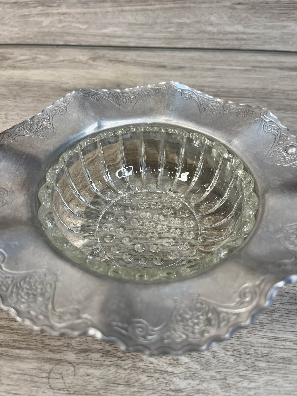 Farber and Shlevin Hand Wrought Aluminum and Glass Wedding Basket 1710 MCM