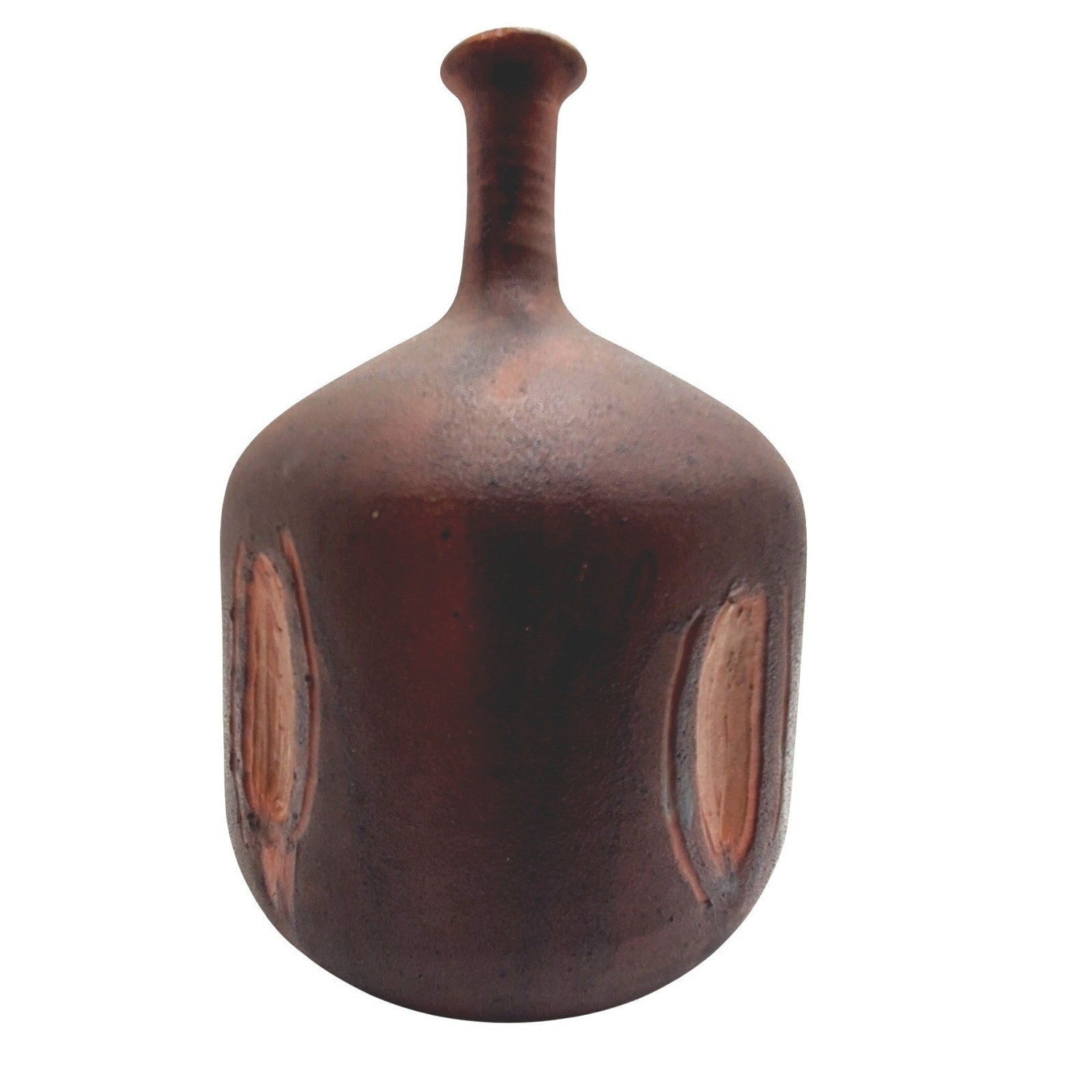 Scandinavian Bottle Neck Art Pottery Vase Modern Ceramic Matte Brown Mid Century