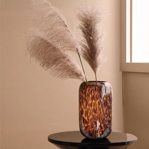 10.7″ High Luxe Leopard Glass Vase — Unique Modern Amber Brown Centerpiece for