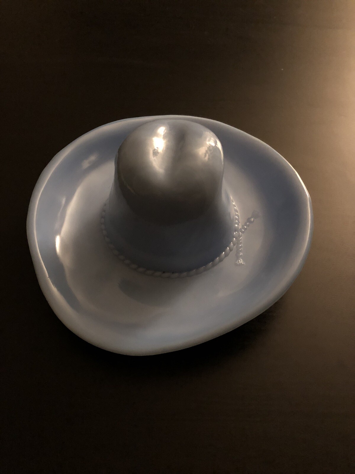 Vintage Jeannette Blue Glass Cowboy Hat Western Coin Trinket Dish Ashtray