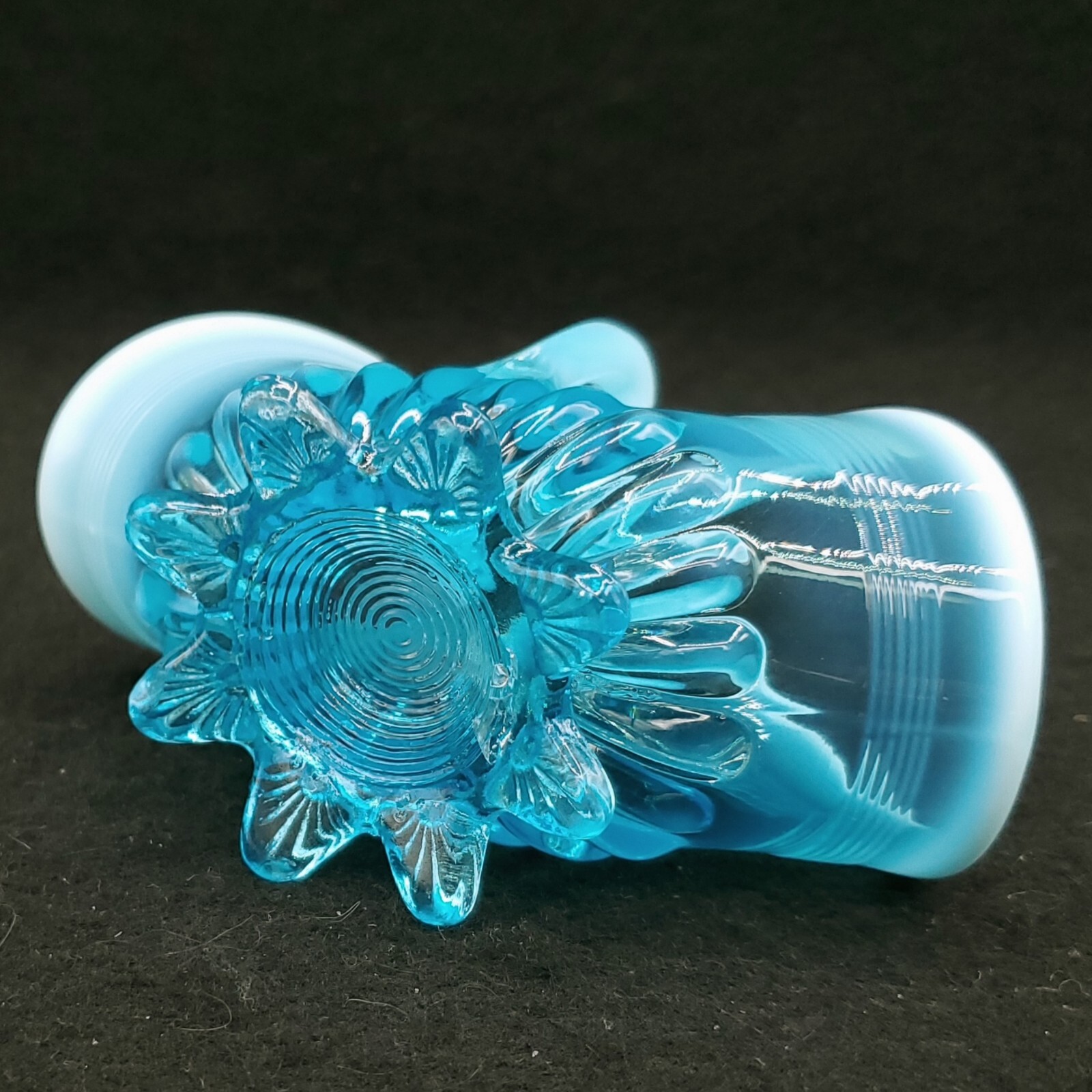 Antique 1890’s English George Davidson Blue Pearline Opalescent Glass Basket