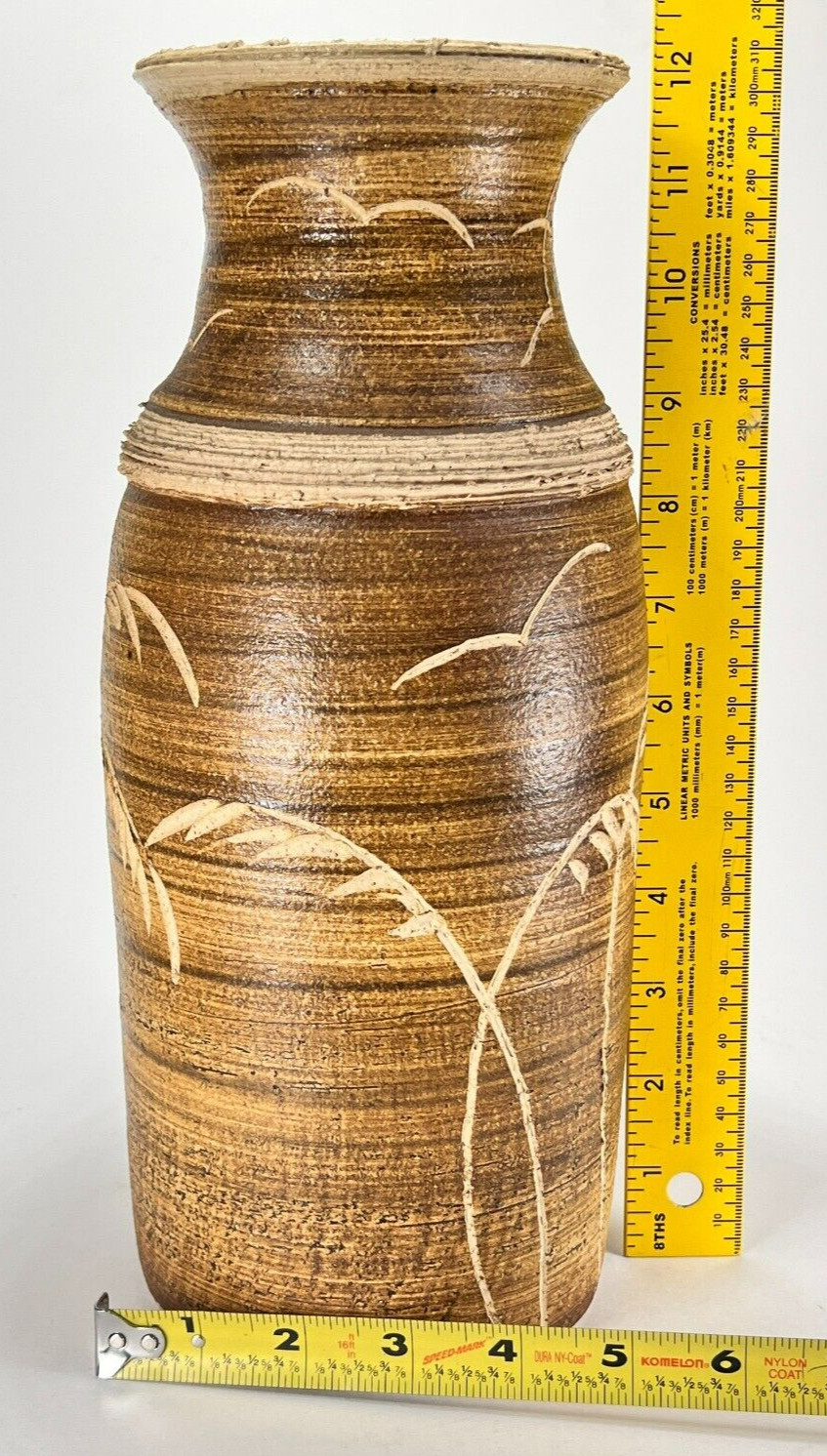 Vtg Studio Pottery Vase Coastal Earthenware Stoneware Seascape Seagulls Signed