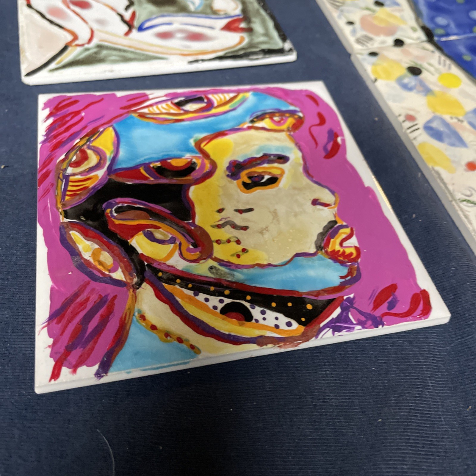 Vintage 6 Ceramic Art Tile Man’s Head Shot Made In England Estate Find READ