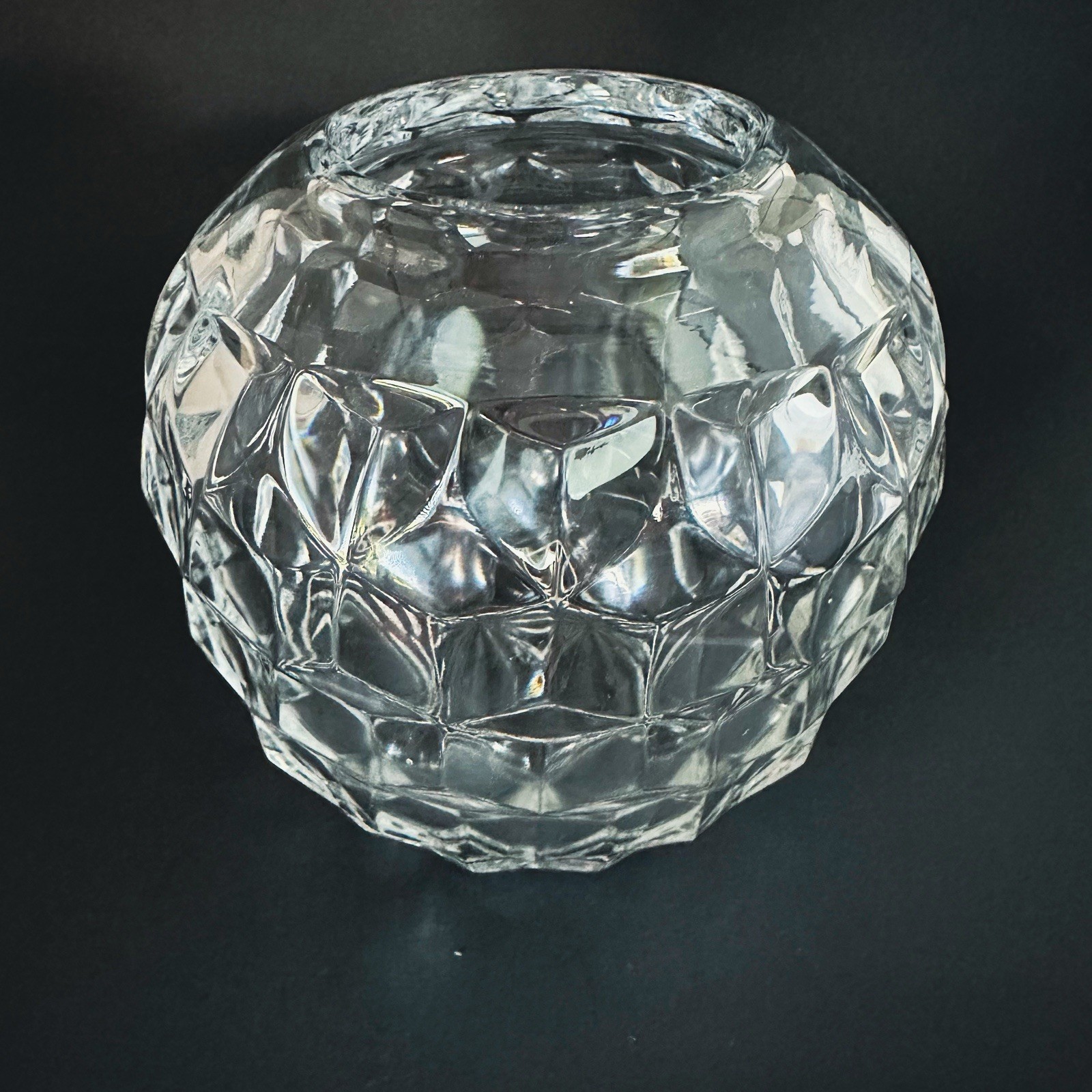 Vintage Fostoria American Cubist One Piece Rose Bowl #2056 4.5″ Clear 1950