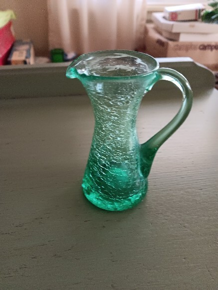 Vtg. Crackle & Textured Glass Pitchers Vase Hand Blown Mini Set Of 5
