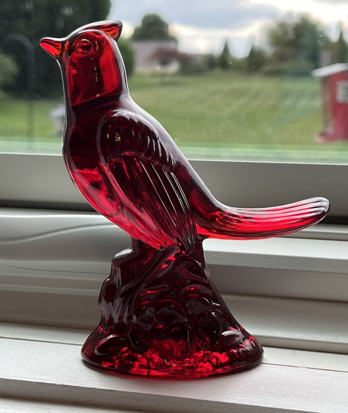 Mosser Glass – RED CARDINAL Figurine Paper Weight – 5.25″ tall – LOVELY GLOW