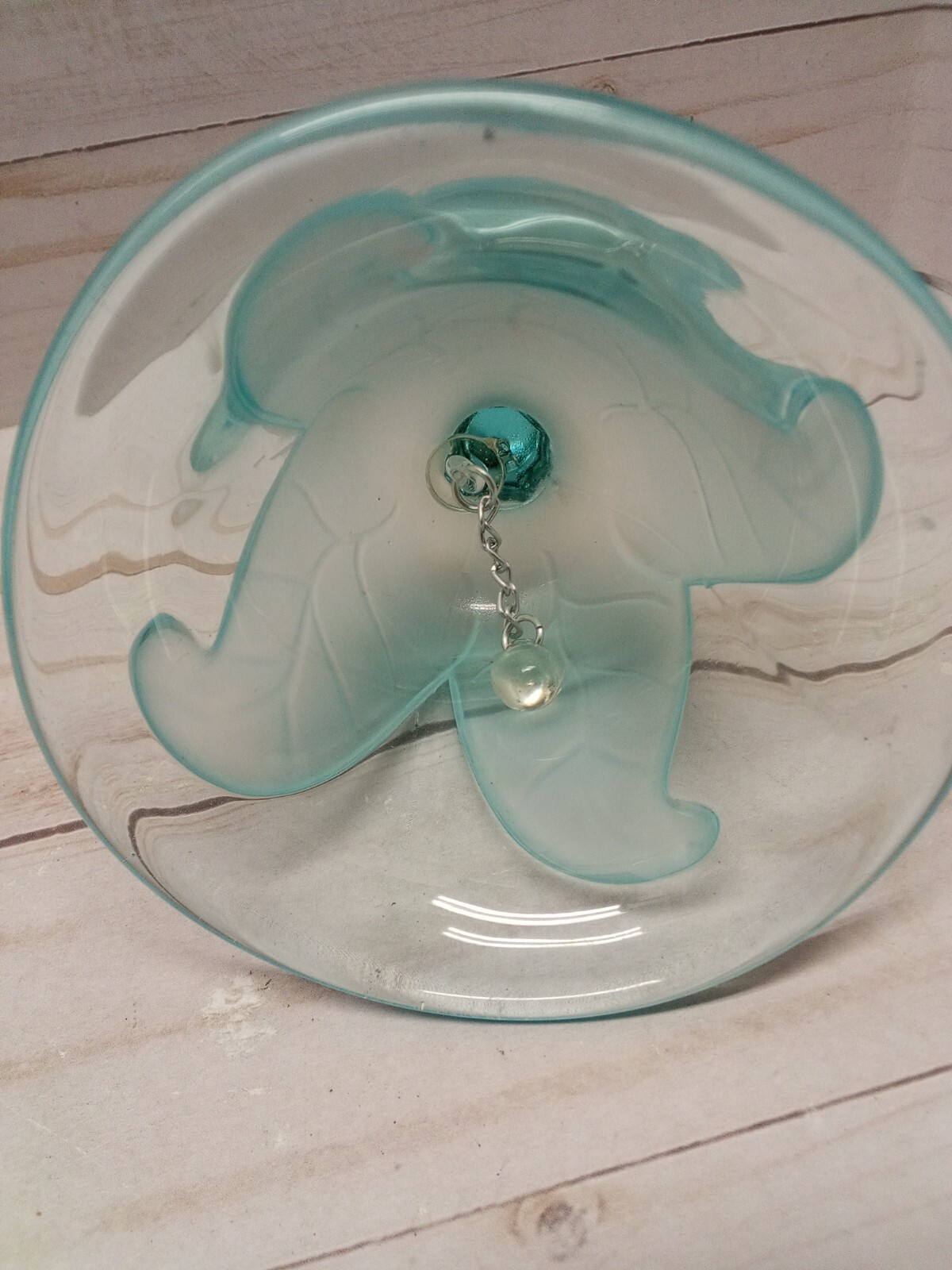 Vintage Viking Glass Teal/Blue Bell W/ Frosted Petal Leaf 5 1/2″Tall