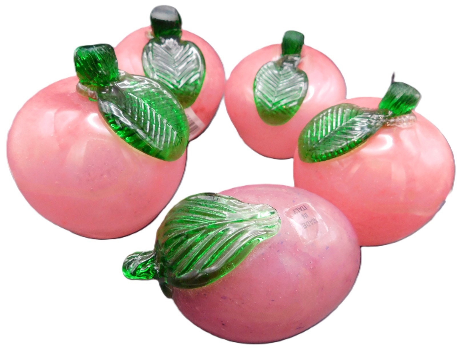 Murano Style Speckled Fruit/Vegetable Paperweights w/Green Stems NEW (Choose)