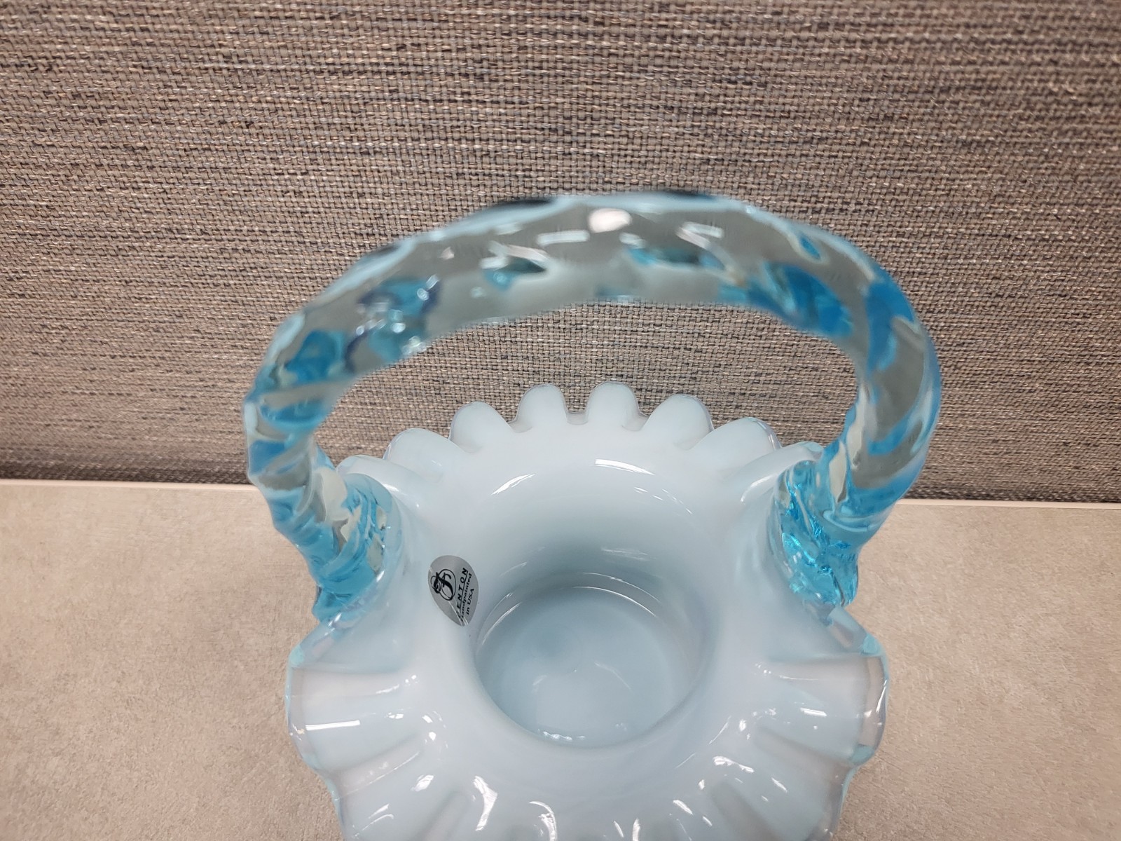 Fenton “Favorites” 2003 Light Blue Basket Hand-Painted Flowers Signed