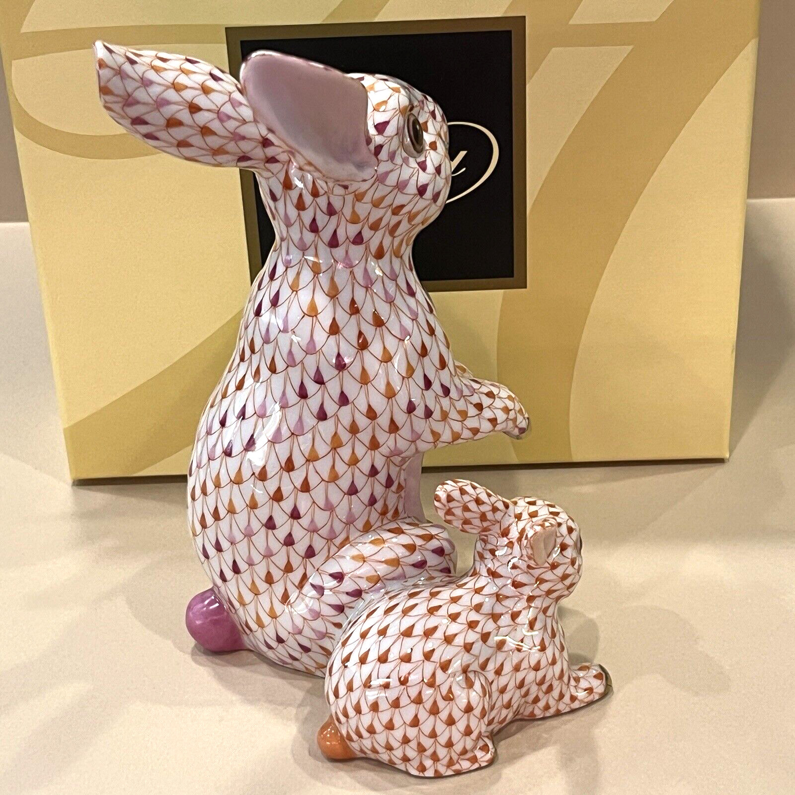 Herend Reserve Collection BUNNY WITH BABE Mosaic Fishnet Ltd 102/150 NIB