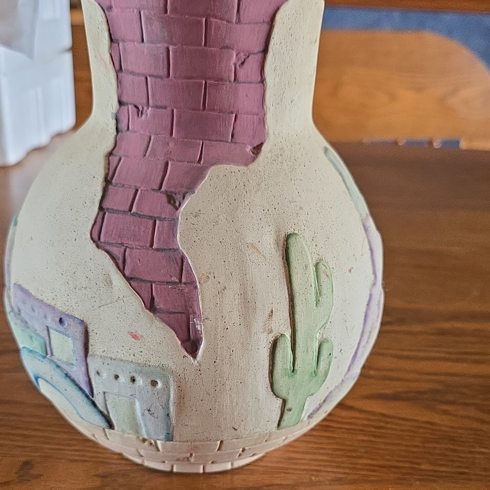Lynn Whisenant Signed 1993 Art Pottery Vase Hand Painted Textured Cactus
