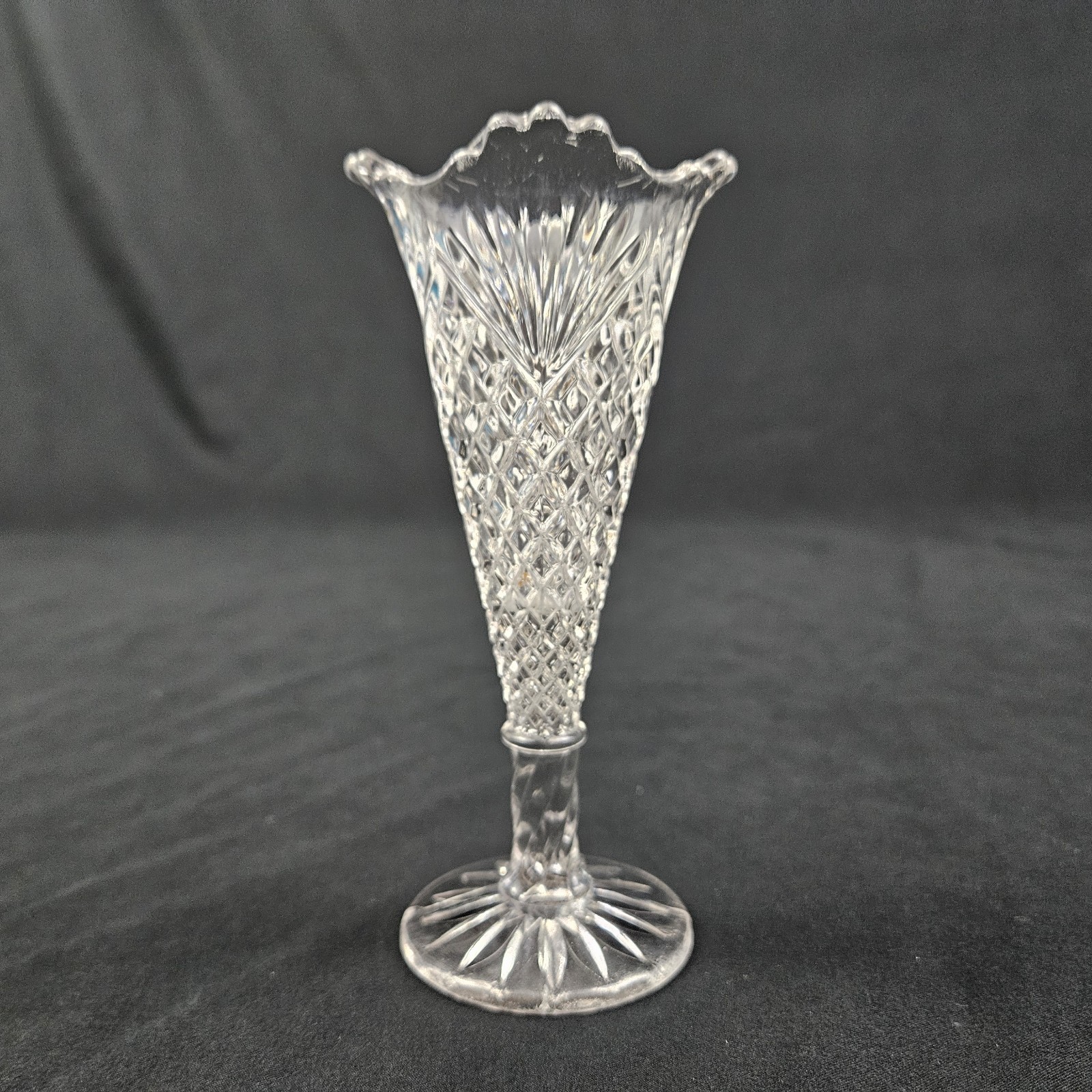 Vintage Bud Flower Vase Glass Pineapple Fan Holbrook Propagator US Glass Co