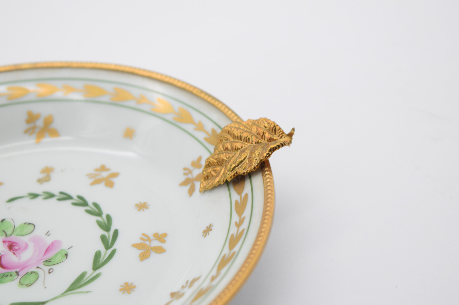 Vintage Antique LIMOGES France Signed for LORD TAYLOR Ashtray / Saucer w Leaf