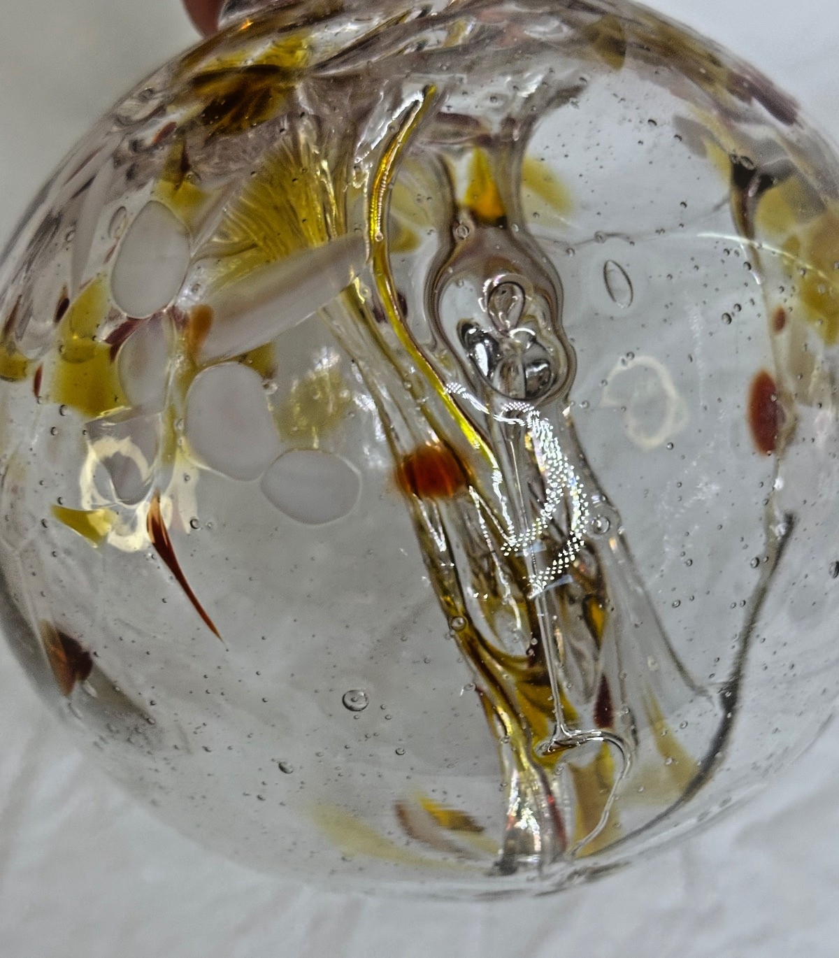 Hand Blown Art Glass Ball Witches Globe 5 in Hanging Red Gold Decor