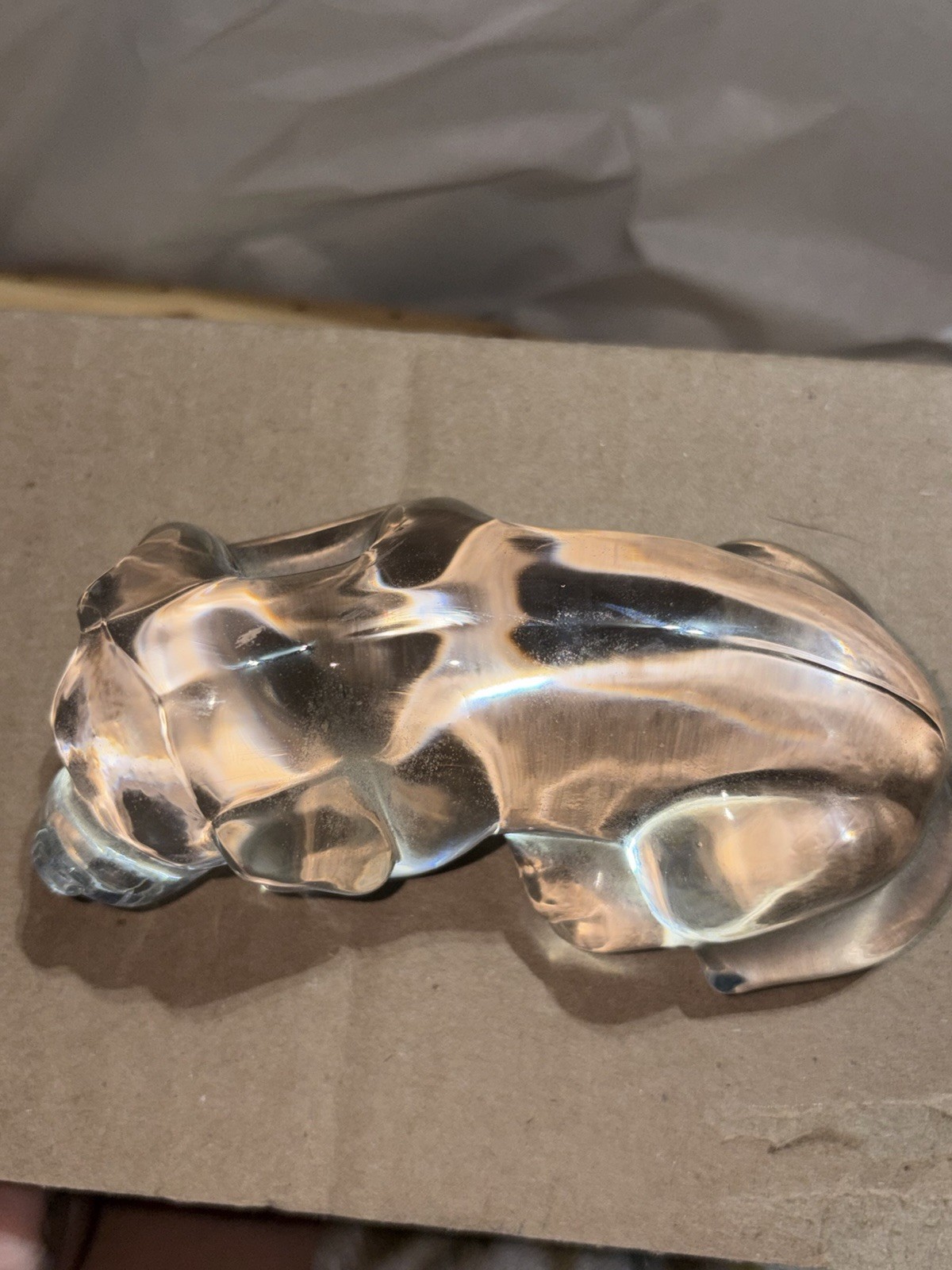 Clear Glass Dog Figurine Sculpture Lying Down Decorative Animal Decor