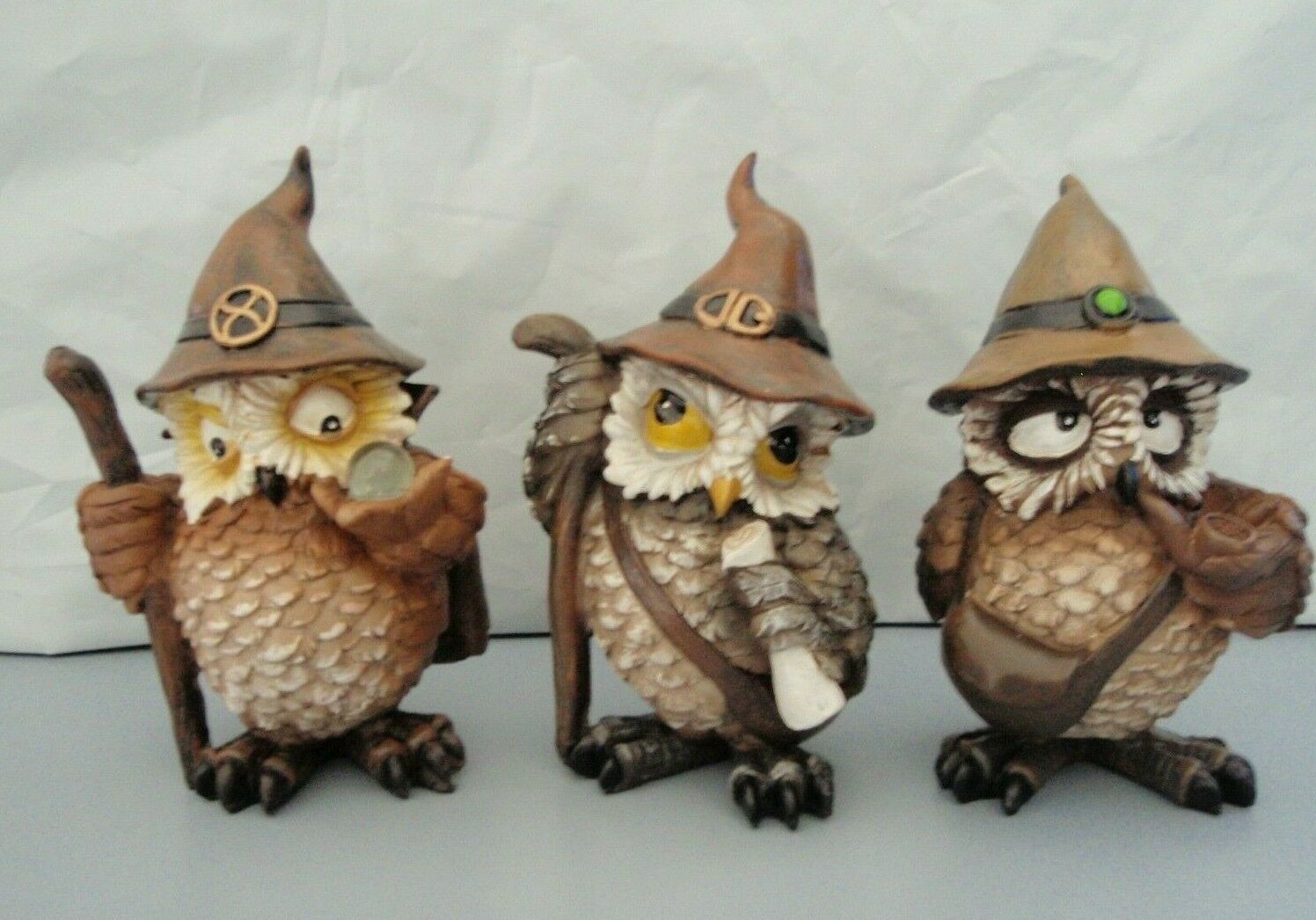 Magical Owl Wizard Set Of 3 Figurines/Statues/Ornaments 10 cm High * New *