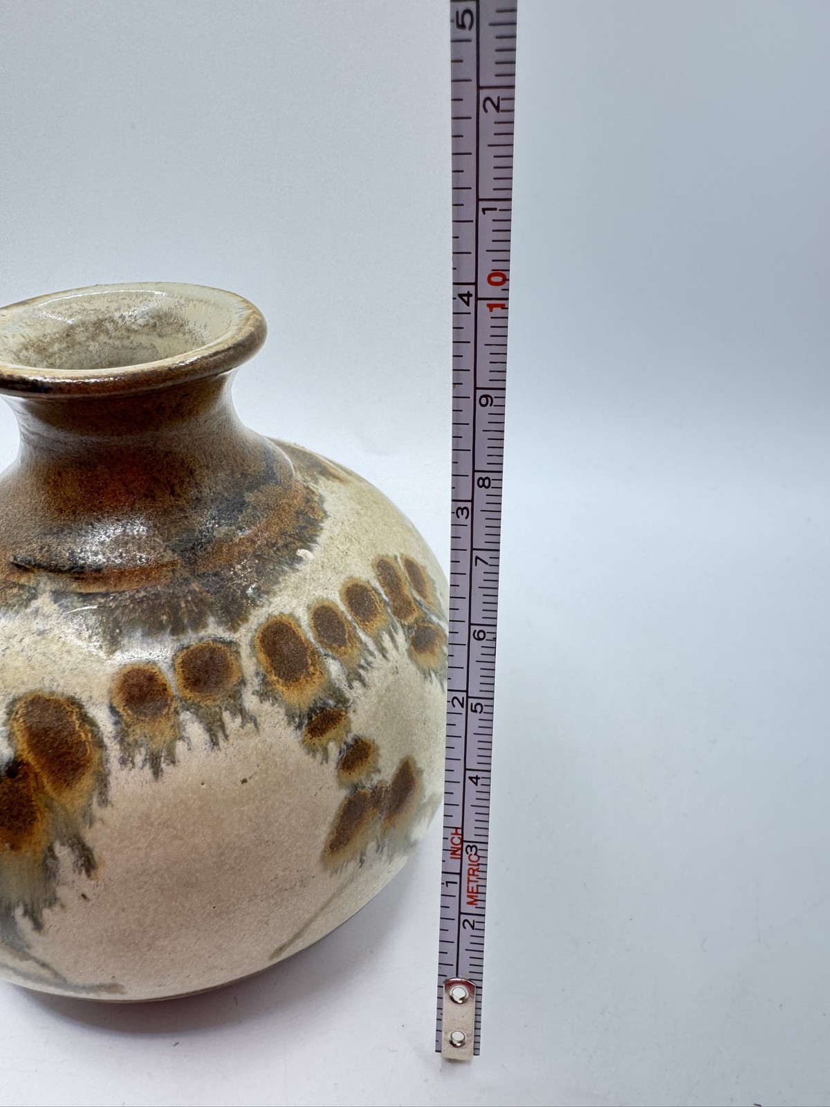 VTG Studio Art Pottery Vase Brown Beige Drip Glaze Bud Vase Handmade signed West