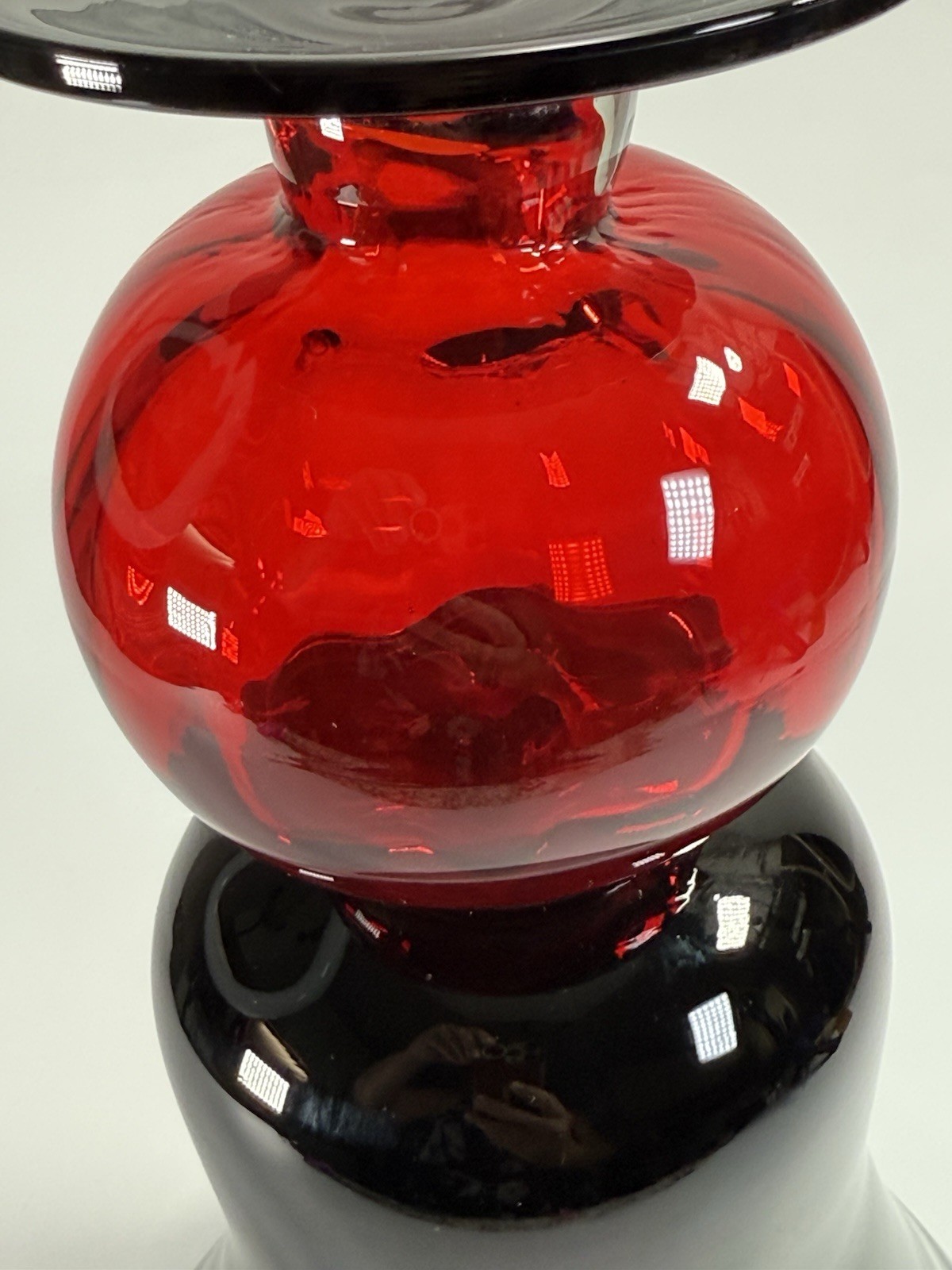 Heavy Pretty Black with Red Handblown Vase 10 1/2″ Tall