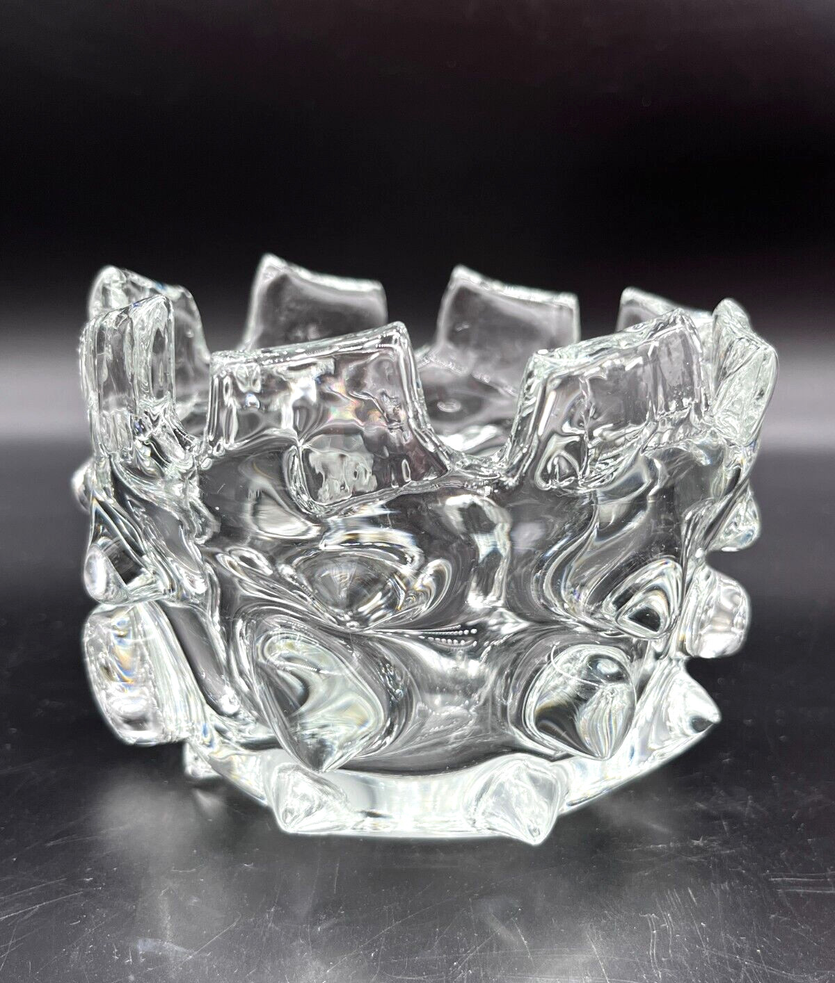 Mid Century Murano Ercole Barovier Brutalist Spikes Clear Art Glass Bowl Vase 4″