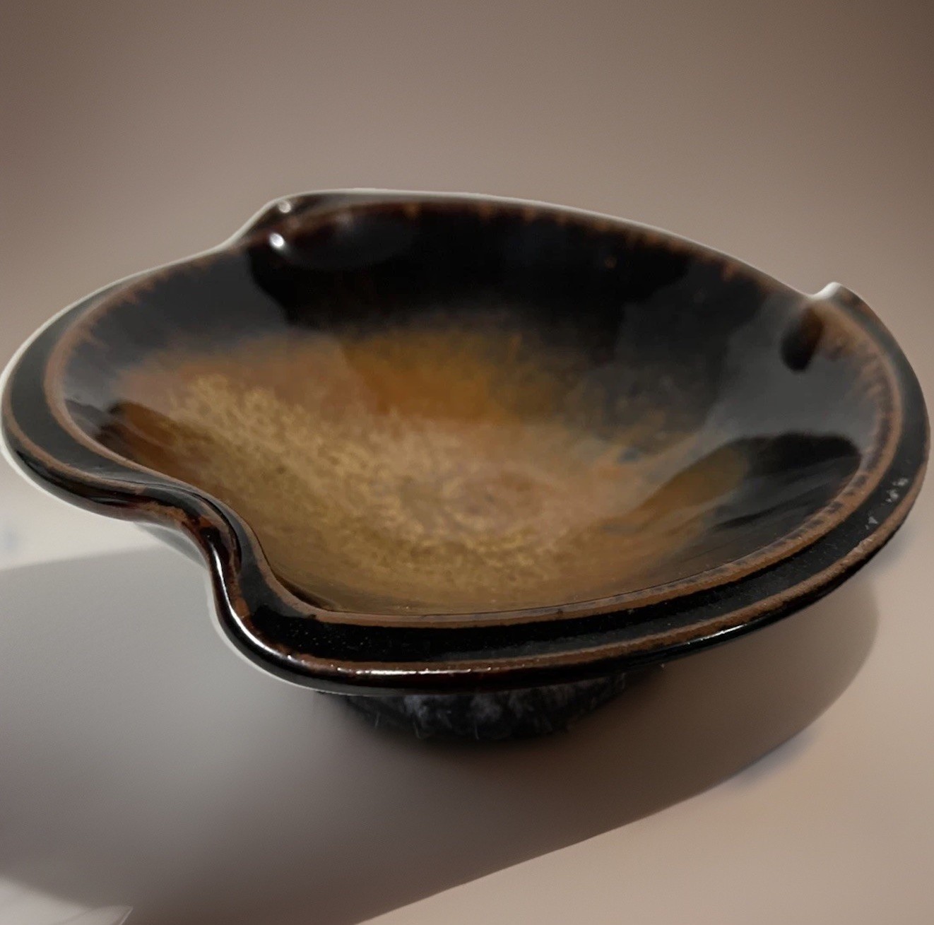 Pottery Trinket Dish or Ashtray Small Drip with Glaze 5.5in x 5.5 in
