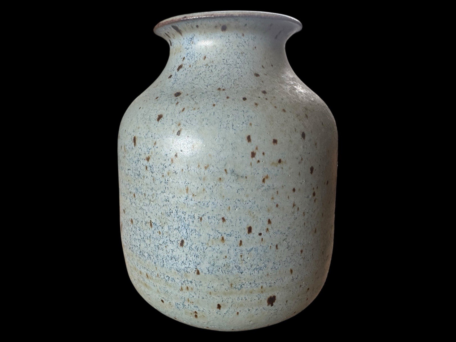 Vintage Handmade Pottery Vase Jar Matte Speckled Country Blue Signed Millener