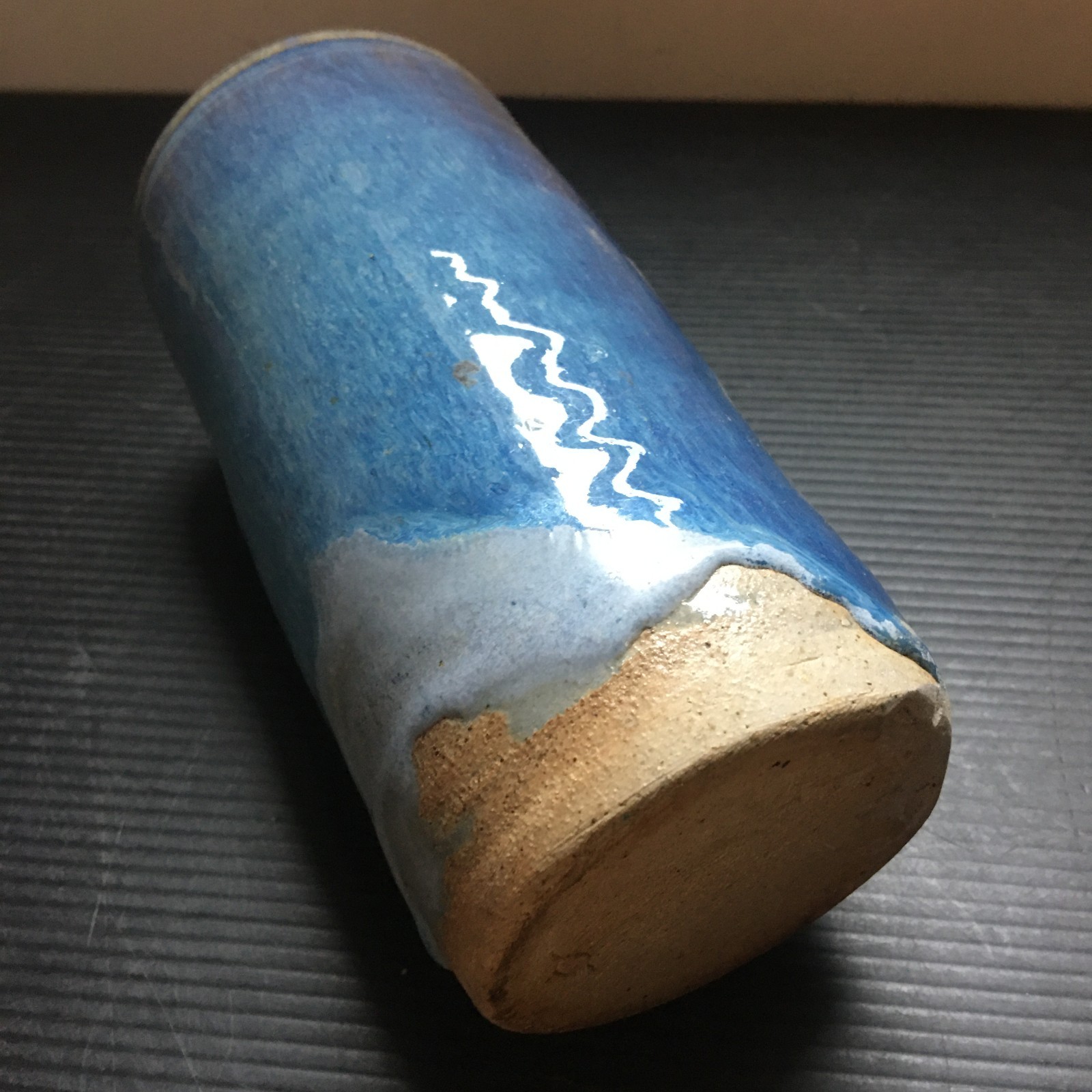 Handcrafted Blue Glazed Stoneware Ceramic Porcelain Vase Natural Clay Base 6.5″H