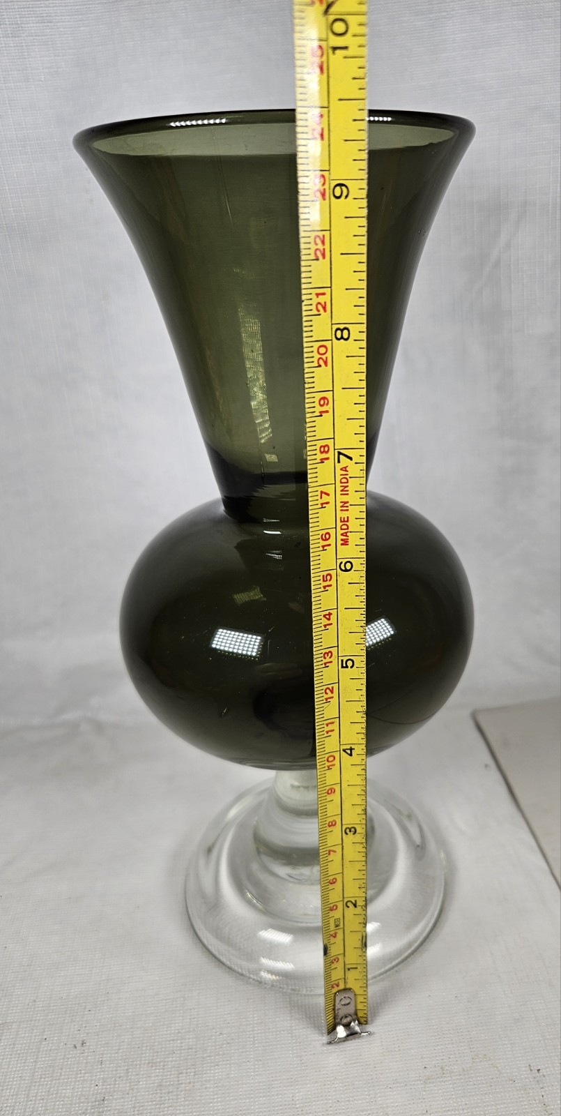 Mid-Century Modern Art Glass Footed Vase Smokey Gray Black With Clear Modernist