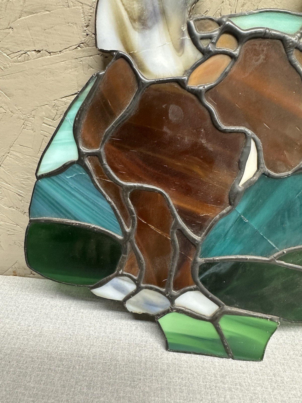 Stained Glass Artwork w/Majestic Moose Standing in Forest 11″ x 9″ Green Brown