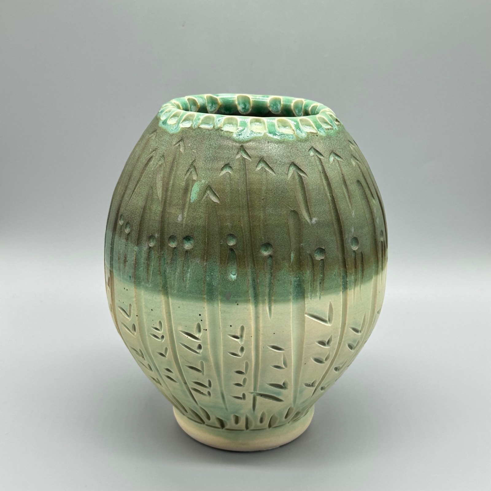Art Studio Pottery Ceramic Handmade 7″ Vase Abstract Beach Colorful SIGNED