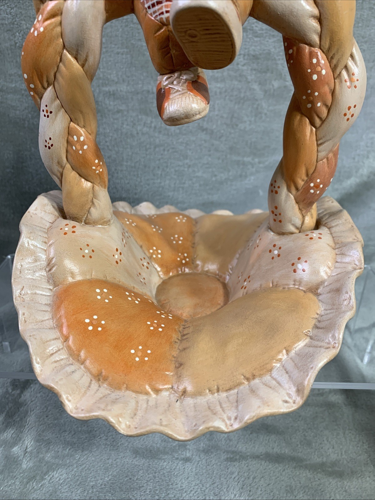 VTG Ceramic Scarecrow Patchwork Basket 1985 Brown Fall Harvest Cottagecore Decor