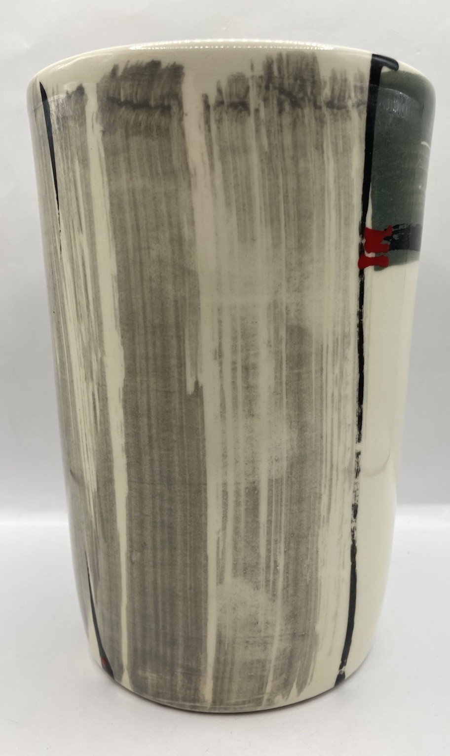 Michael Kifer Studio Post Modern Contemporary Art Pottery Vase Black Grey Red 7”