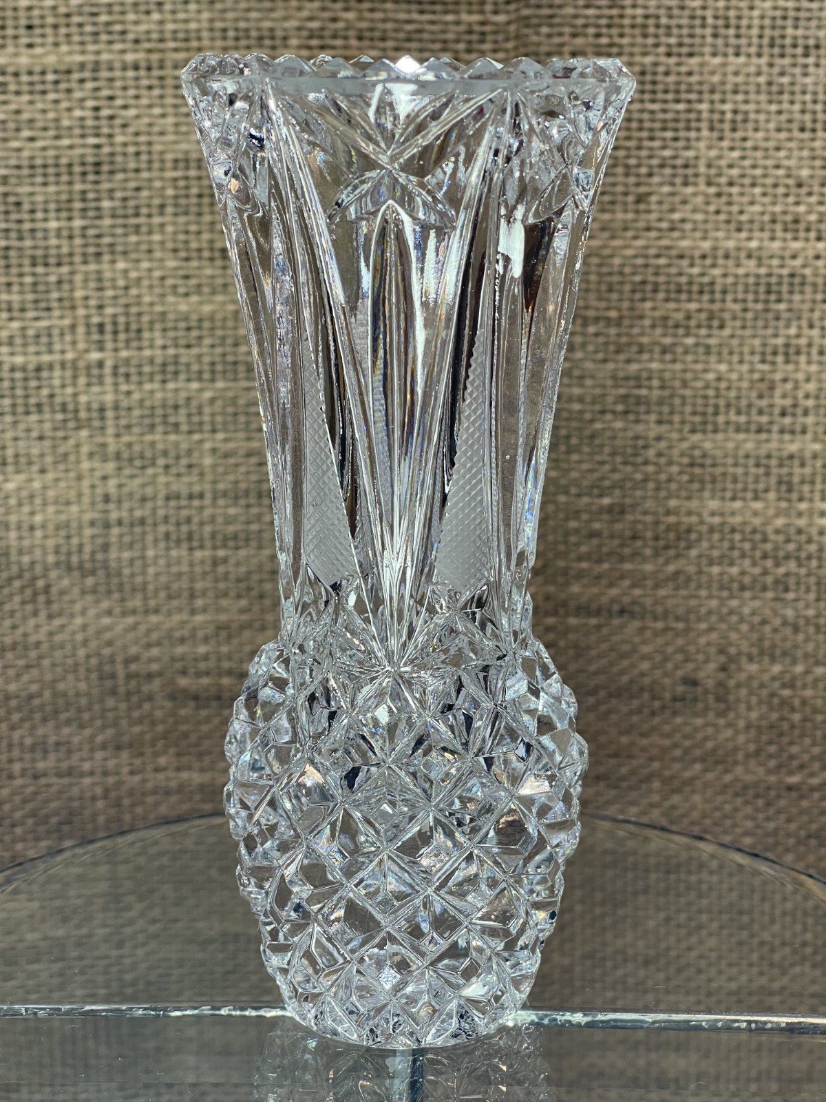 Agarthi Cristallo, Hand-Cut, Full Lead Crystal Diamond Pattern Vase 6” / ITALY