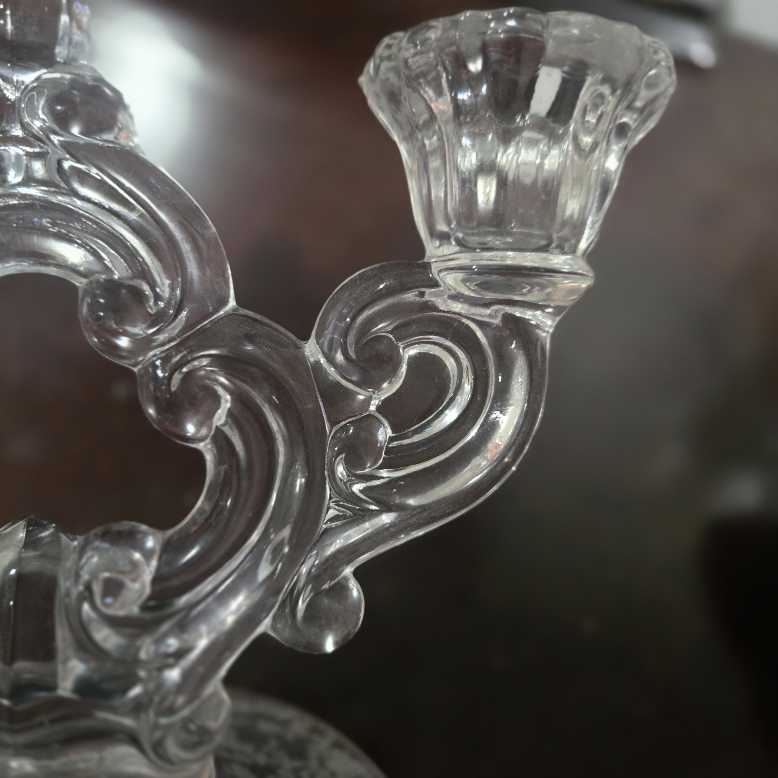 Cambridge Rose Point 3400/638 Keyhole 2 Light Candle Holder Etching #1041