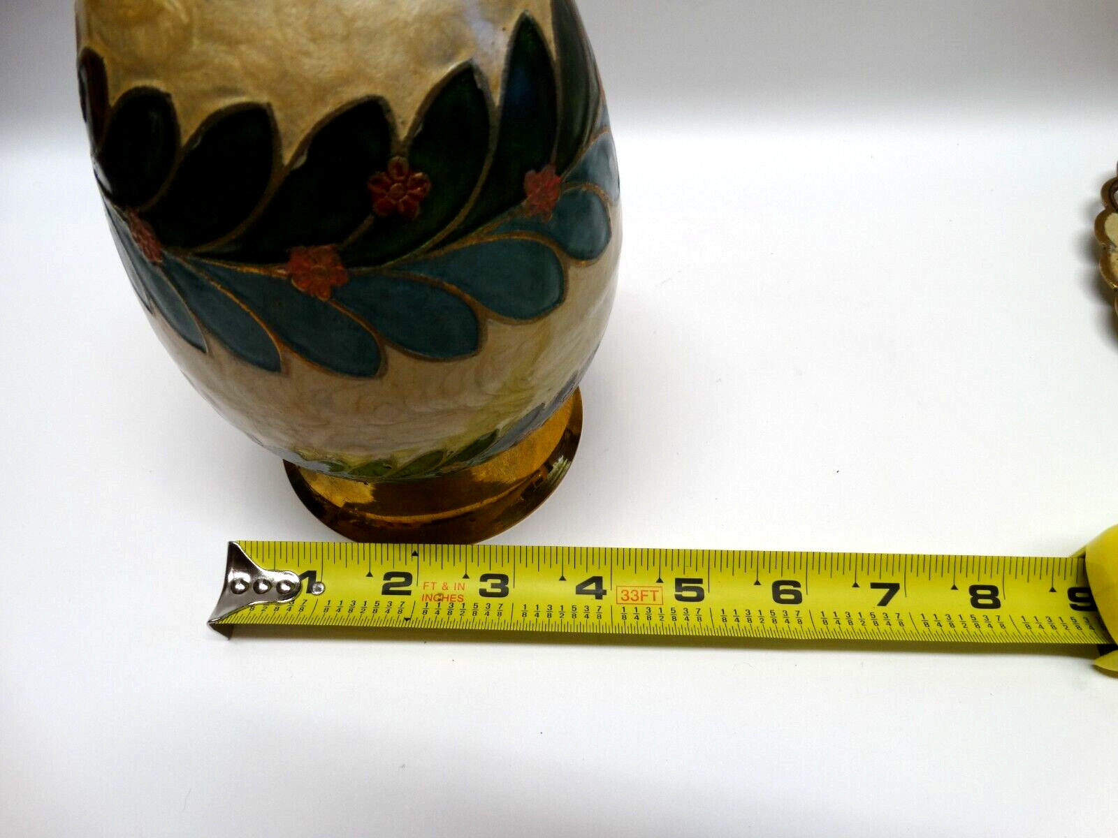 Cloisonné Brass Vase & Wall Hanging Plate w/Enameled Floral & Wreath Design EUC