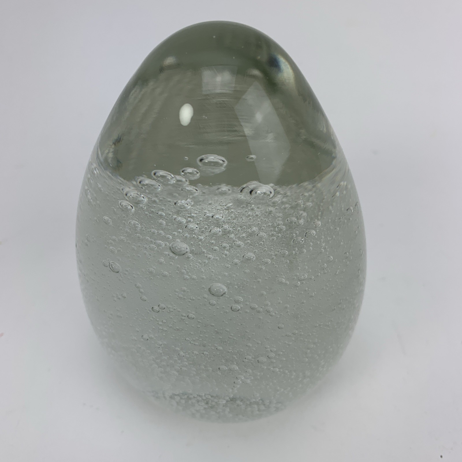 Vintage Clear Art Glass Egg Paperweight Controlled Bubbles Heavy 5.5″ 3 lbs